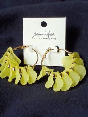 Abstract Leaf Hoop Earrings - Yellow NWT